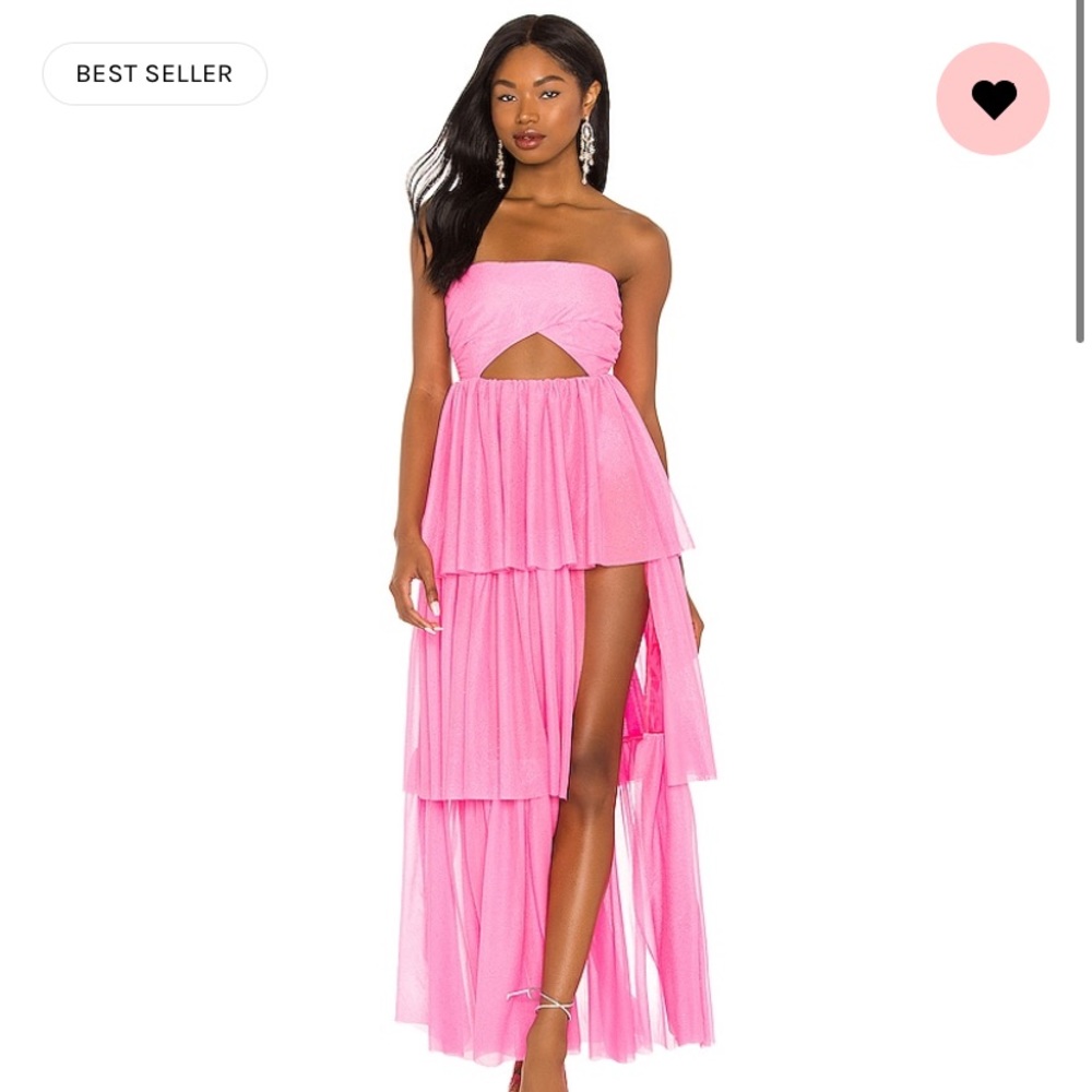 X REVOLVE Strapless Tiered Ruffle Gown in Pink by For Love and Lemons